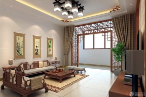 中式裝修效果圖大全 客廳沙發(fā)背景墻掛畫(huà)