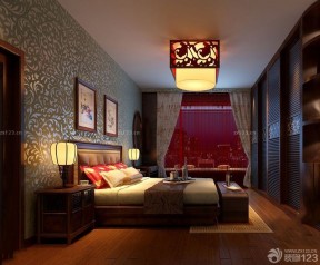 中式精装修房子卧室半截窗帘效果图