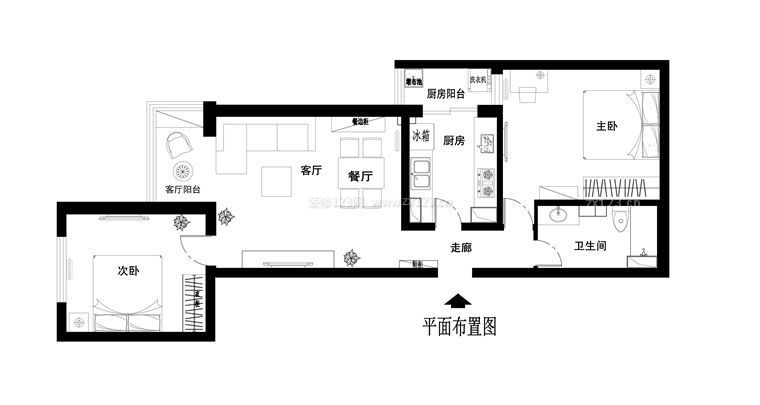 90平米兩房戶型圖