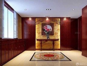 別墅家居玄關(guān)中式背景造型墻效果圖片