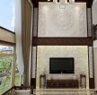 中式别墅家庭电视背景墙刻花设计装修图片