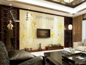 中式家装客厅电视背景图瓷砖背景效果图