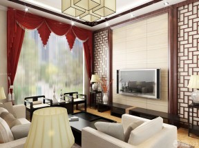 中式小客厅装修电视背景图瓷砖背景效果图