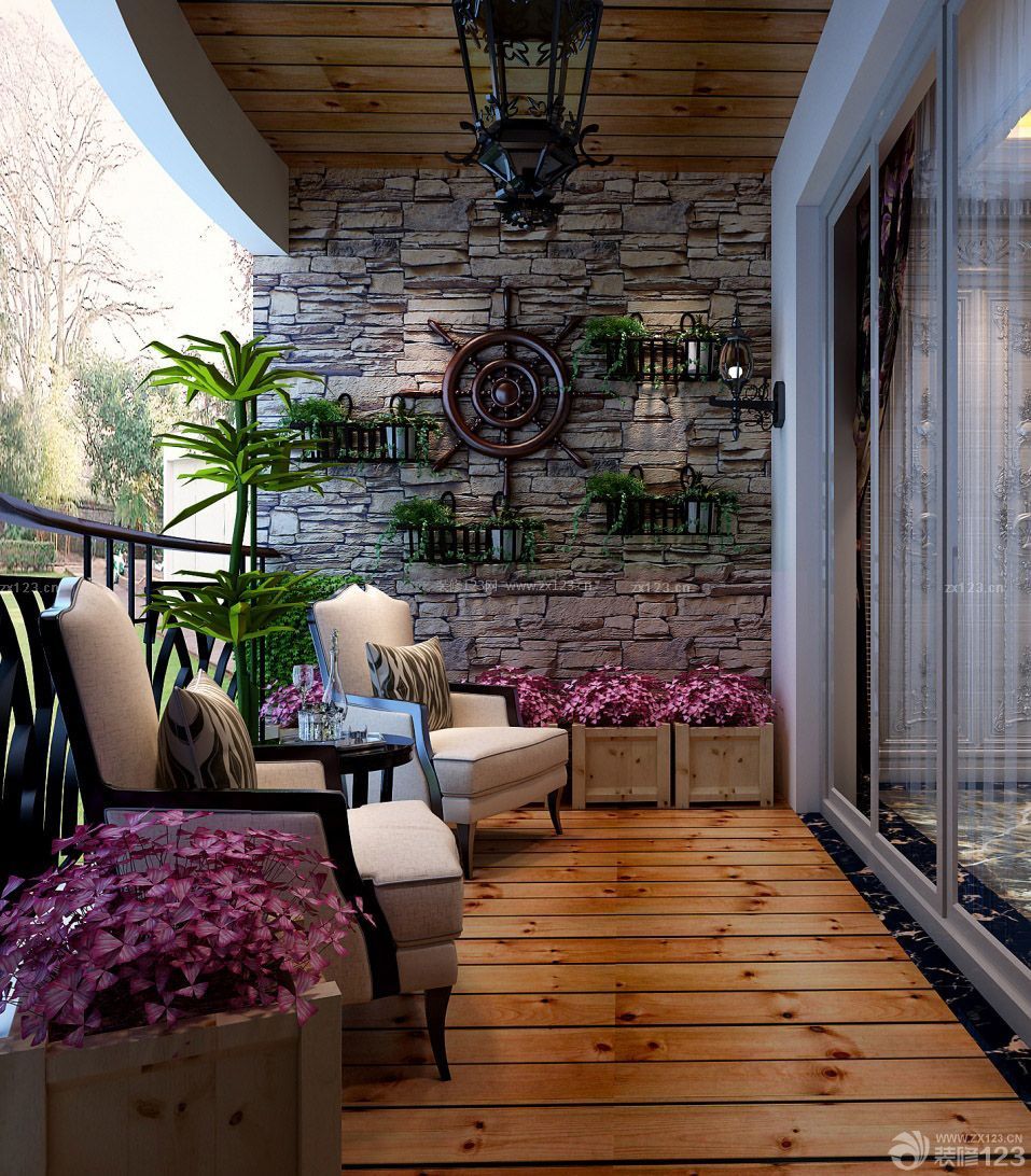 中式别墅室内家装阳台设计装修效果图片
