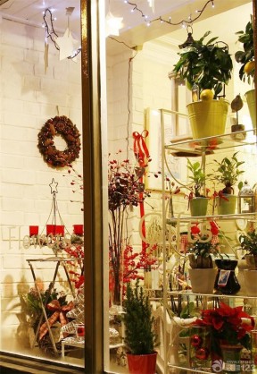 花店橱窗设计效果图 白色墙面装修效果图片