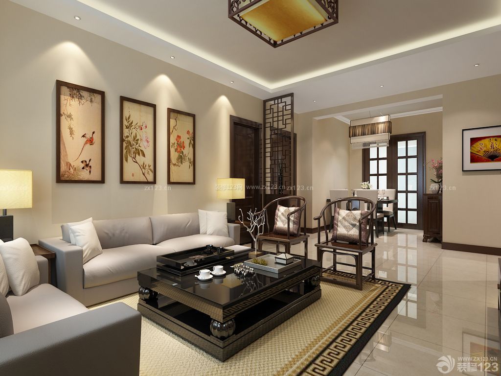 中式风格家装客厅沙发背景墙效果图