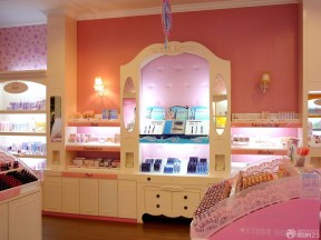唯美韩国化妆品店粉色墙面装修效果图片