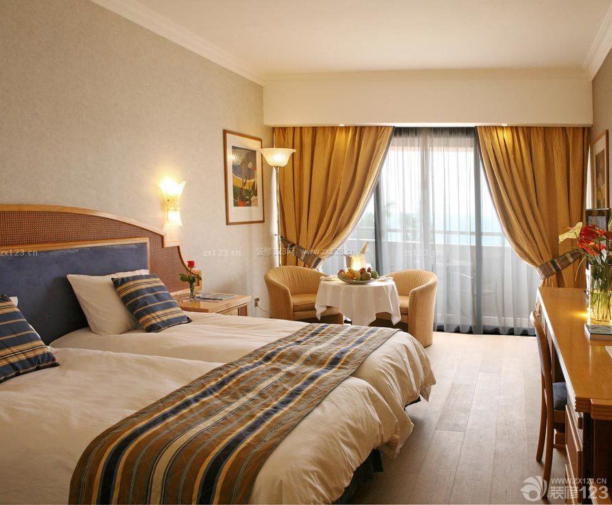 快捷酒店客房纯色窗帘装修效果图片
