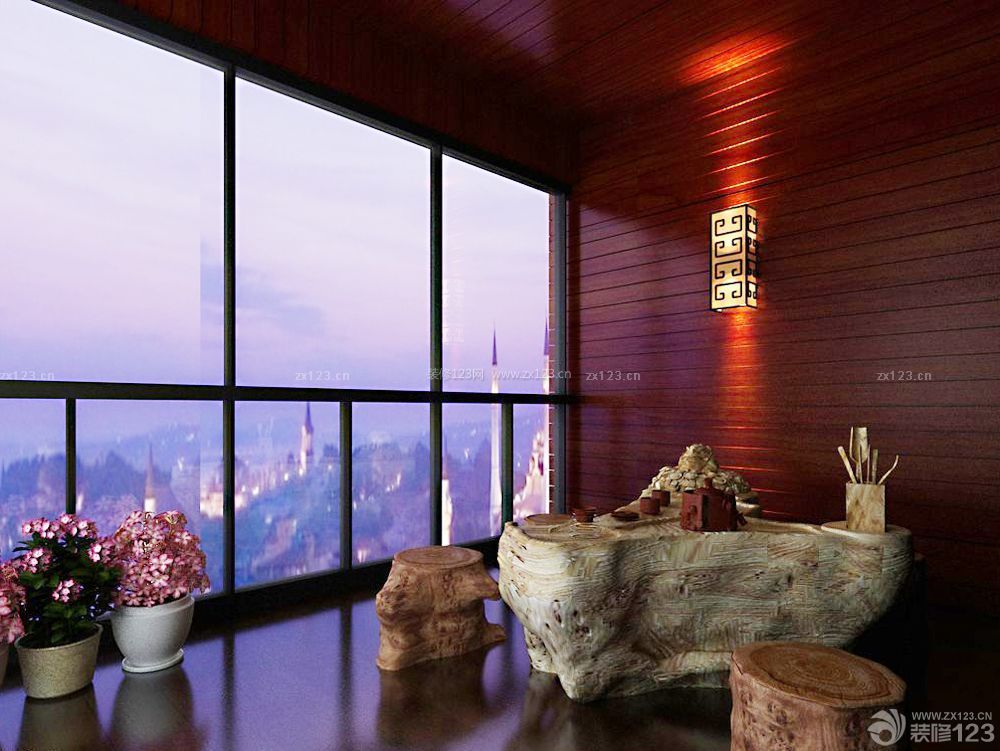中式阳台创意异形茶几装修效果图片
