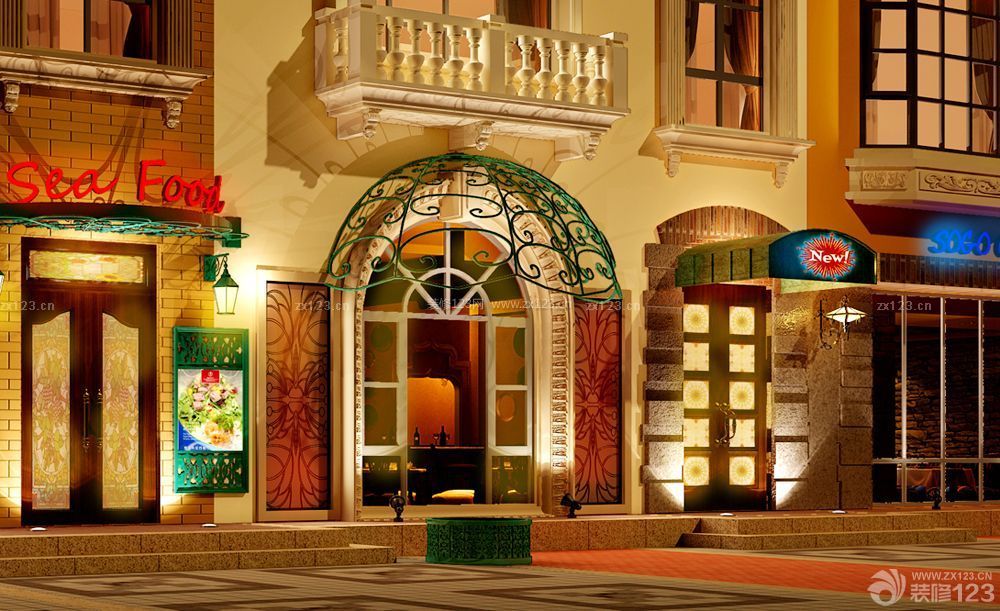 美式风格茶餐厅门头装修效果图片