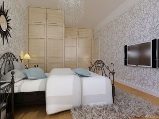 现代美式风格卧室海藻泥电视墙装修效果图