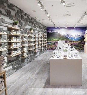化妝品店鋪裝修圖片 淺灰色木地板裝修效果圖片