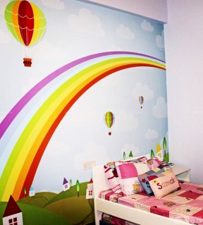 儿童房墙绘图片 床头背景墙装修效果图
