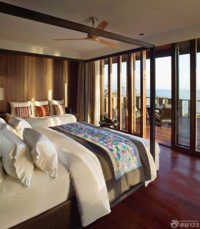 酒店式公寓室内红木色木地板装修设计效果图片