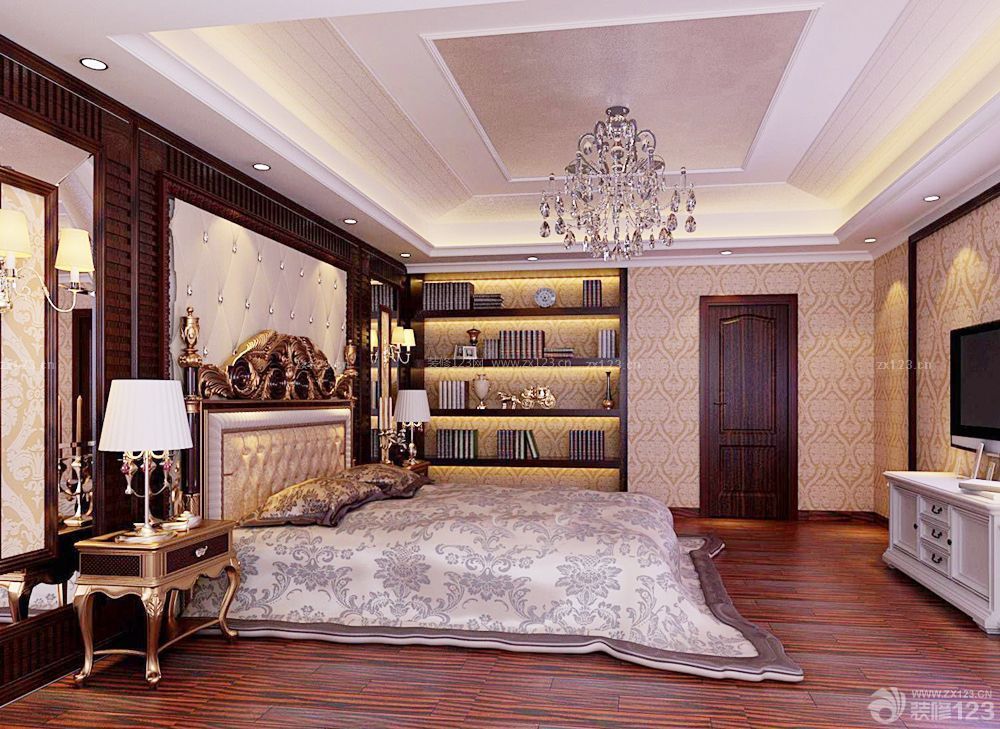 家装欧式复式楼卧室双人床装修效果图片