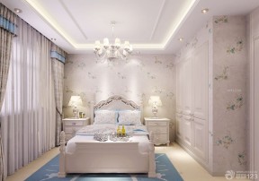 欧式卧室温馨花藤墙纸装修效果图片
