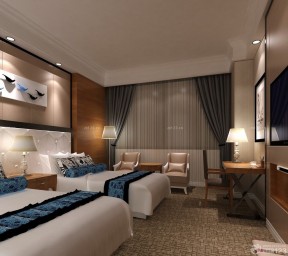 沉稳风格小型酒店客房纯色窗帘装修效果图片
