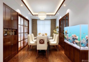 屏风式鱼缸玄关鱼缸效果图 现代中式餐厅效果图