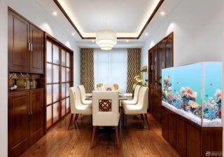 现代中式餐厅屏风式鱼缸玄关鱼缸效果图