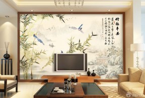 客厅电视背景墙壁画 简约中式装修效果图