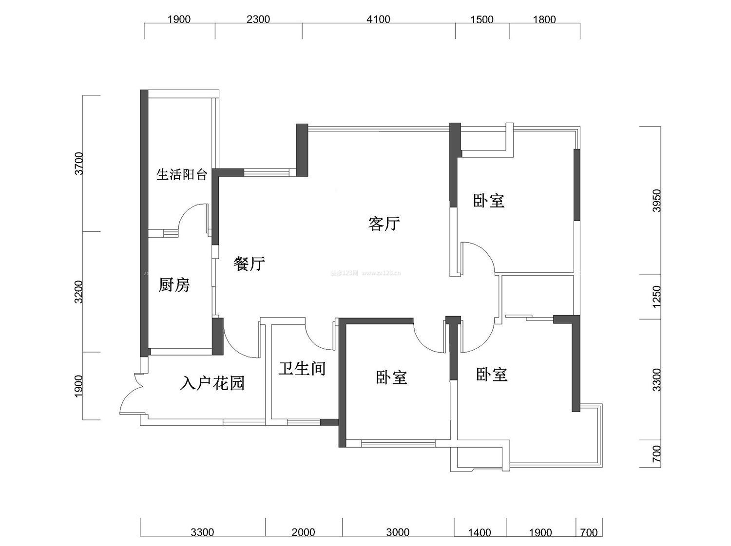 130平米三室兩廳家居裝修平面圖