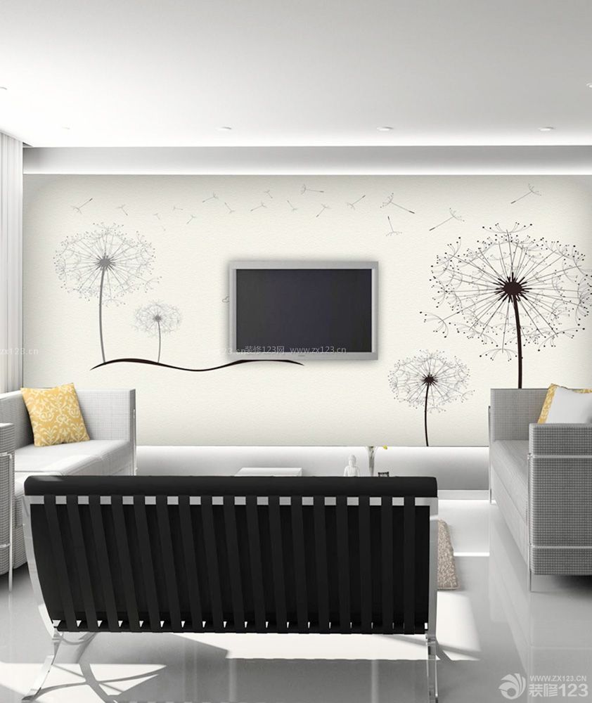 简约室内装修设计客厅电视墙壁纸图片
