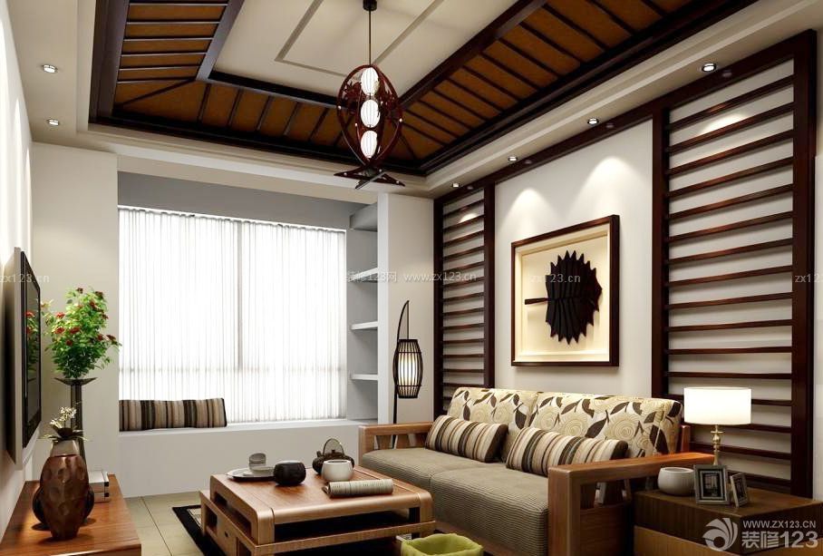 中式客厅木质吊顶装修效果图欣赏