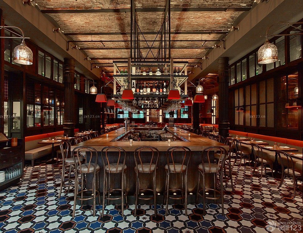 工业loft风格酒吧拼花地砖装修效果图片