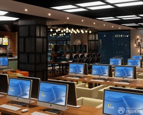 大型网吧室内电脑桌装修效果图片