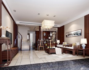 室内楼梯扶手装修效果图 现代中式风格别墅装修