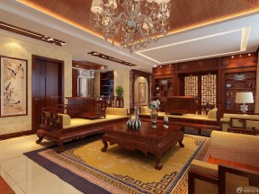 中式家装自建房内部客厅布置效果图