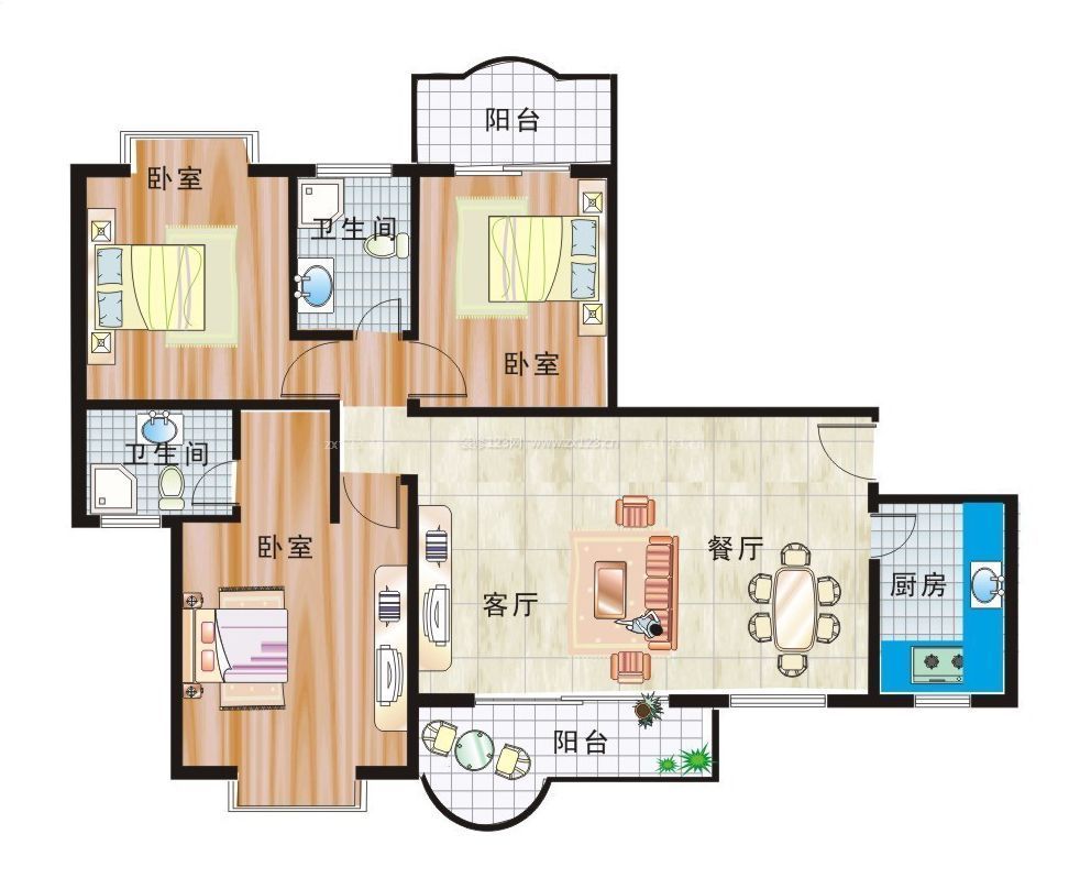 100平米三室兩廳房屋戶(hù)型設(shè)計(jì)平面圖