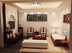 中式家装效果图客厅 石膏板背景墙装修效果图片