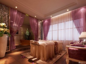 泰式美容院装修设计 紫色窗帘装修效果图片