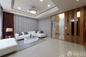 现代客厅米白色地砖装修效果图片