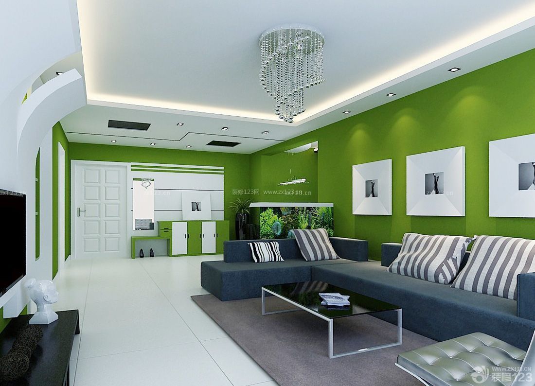 普通客厅绿色墙面装修效果图片