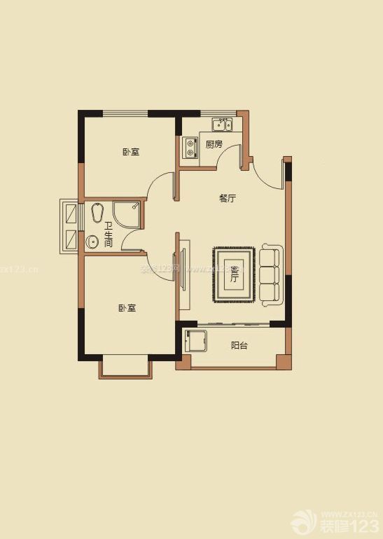 60平两室一厅房子设计户型图