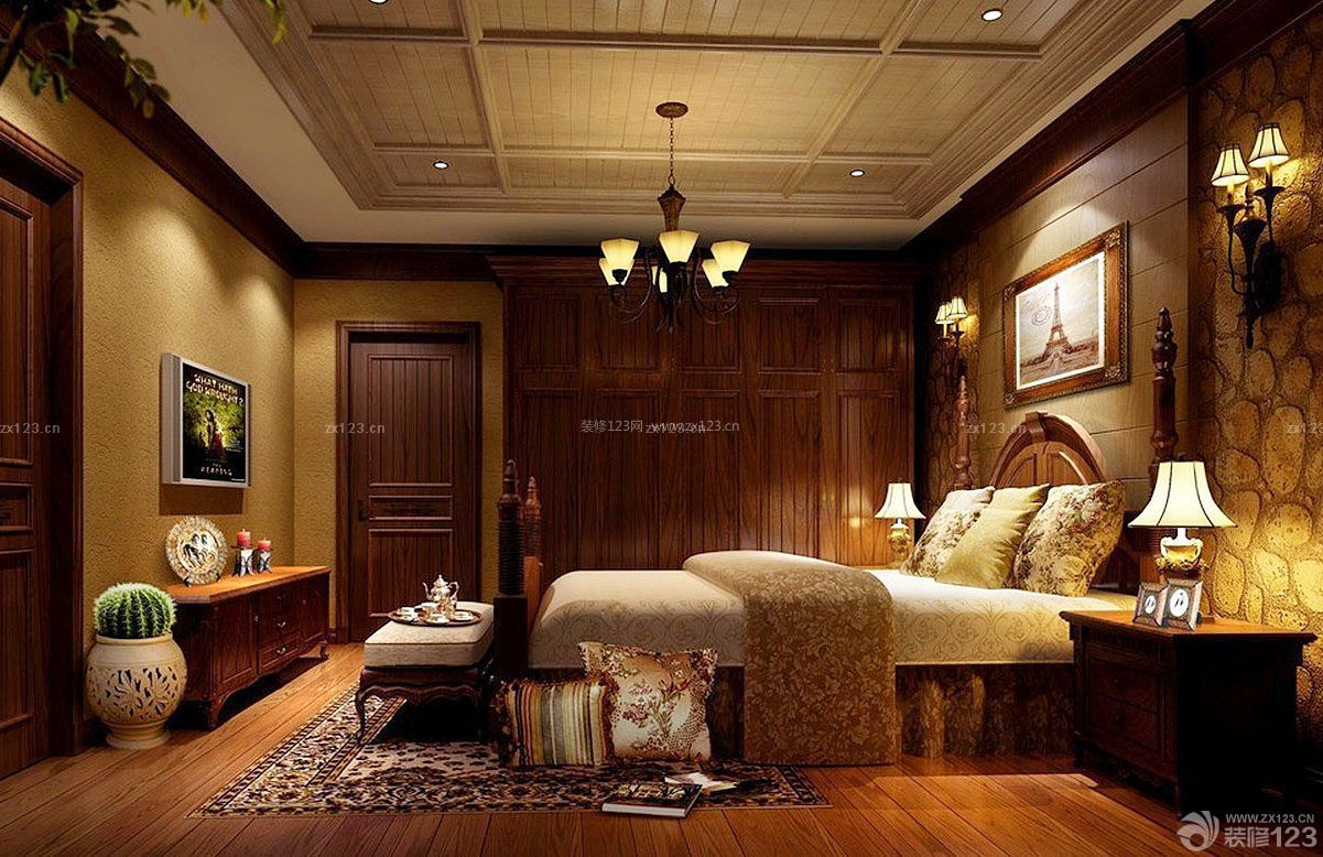 泰式卧室木质吊顶装修设计效果图片