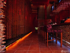 中式风格酒吧装修效果图 棕色地砖装修效果图片
