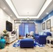 长方形客厅蓝色布艺沙发装修效果图片大全2023图片
