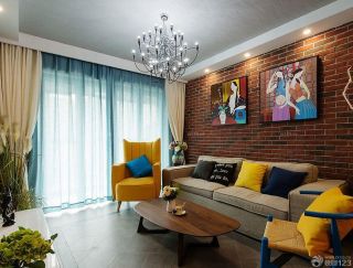 泰式客厅沙发背景墙砖墙面装修效果图片