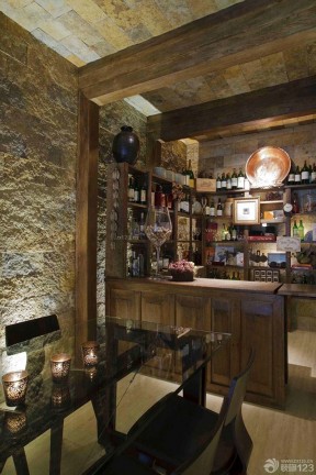 复古家庭酒吧石材墙面装修效果图片