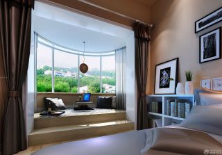 现代欧式卧室阳台纯色窗帘装修效果图片