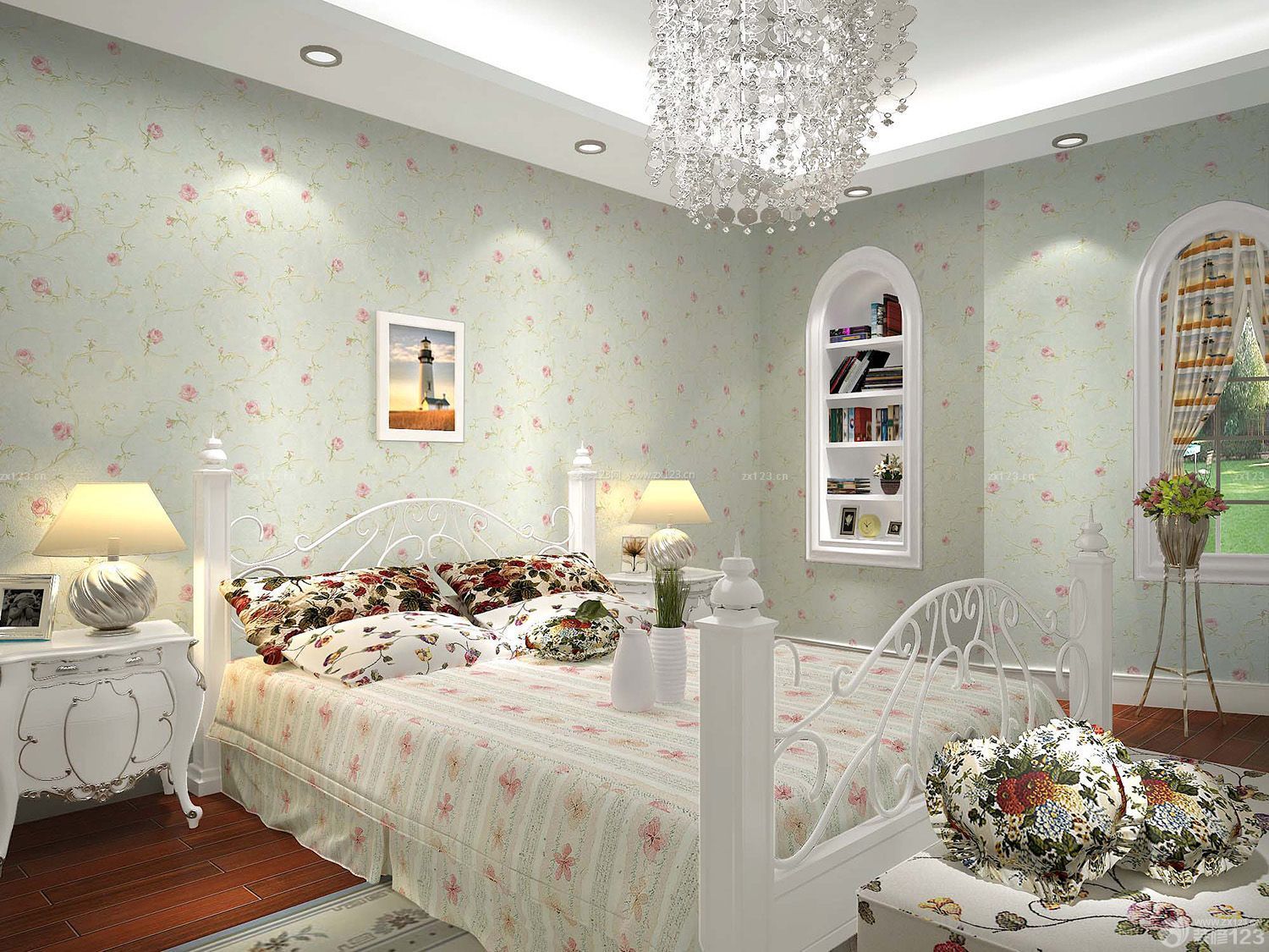 卧室小花壁纸墙纸装修效果图片
