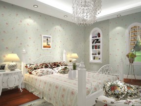 卧室墙纸装修效果图 小花壁纸装修效果图片