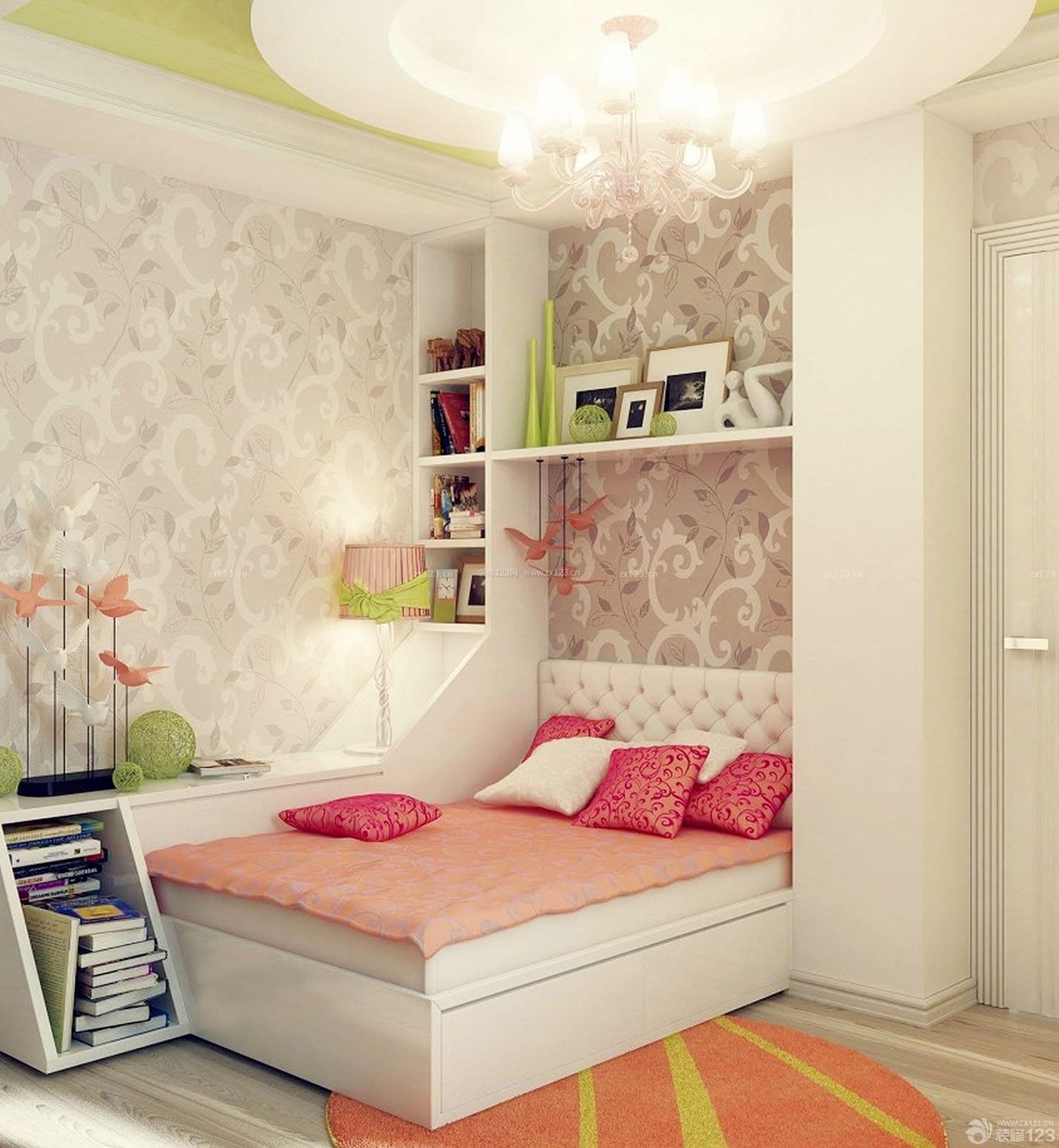 8平米小卧室花藤壁纸装修效果图片
