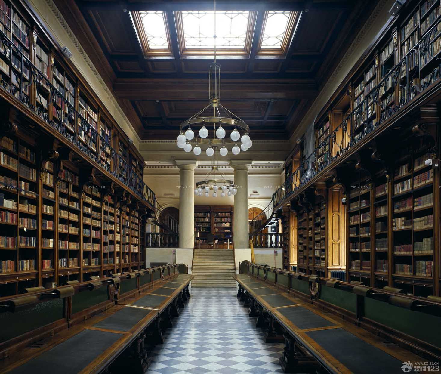 大型图书馆室内古典风格设计效果图