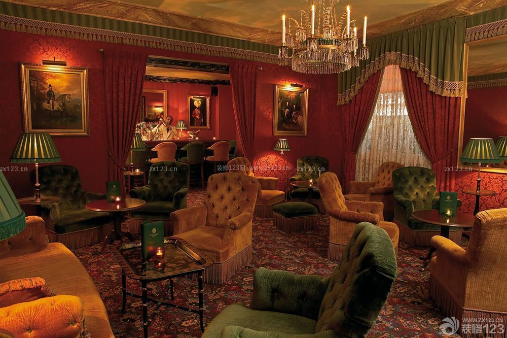 经典古典酒吧红色墙面装修效果图片
