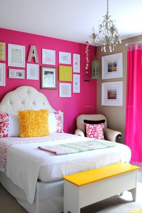 粉色卧室装修效果图 墙面装饰装修效果图片