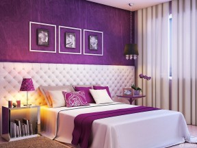 家居装修效果图卧室 紫色墙面装修效果图片